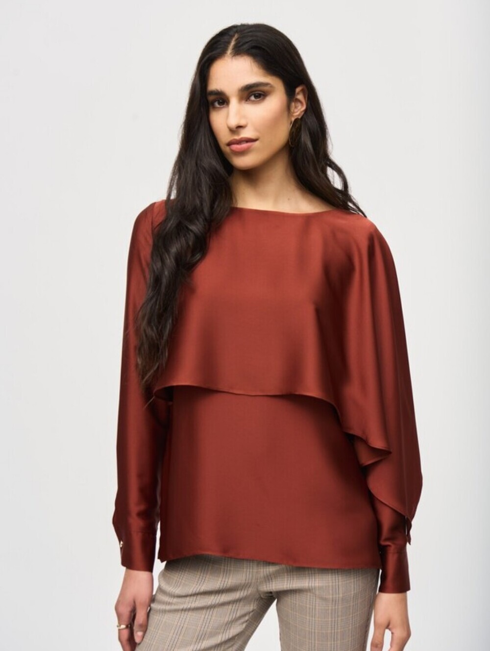 Joseph Ribkoff Rust Satin Layered Dolman Blouse